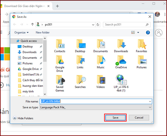 Lưu file của gói ngôn ngữ.
